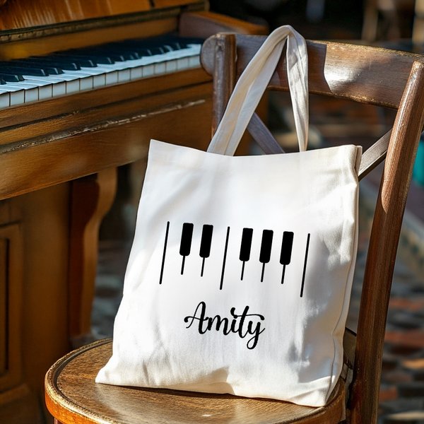 Personalized Piano Keys Durable Large Canvas Bag with Name Teacher's Day Appreciation Birthday Gift for Music Lover Teacher
