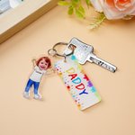 Henkilökohtainen Funny 1-4 Lasten Face Photo Cartoon Akryyli avaimenperä nimi ja isä Tag Isänpäivä Syntymäpäivä lahja isä perheelle