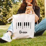Personalized Piano Keys Durable Large Canvas Bag with Name Teacher's Day Appreciation Birthday Gift for Music Lover Teacher
