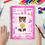 Personalized Cartoon Character Multicolor A5 Spiral Notebook with Name and Initial Anniversary Birthday Gift for Girls Boys