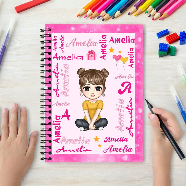 Personalized Cartoon Character Multicolor A5 Spiral Notebook with Name and Initial Anniversary Birthday Gift for Girls Boys