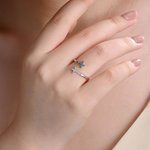 Personalized Double Cross Inlaid Birthstone Open Ring with Engraved Text Dainty Jewelry Baptism Anniversary Birthday Gift for Women Christians