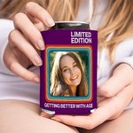 Personalized Stripes Retro Radio Photo Insulated Beer Can Cooler Sleeve with Year and Text Birthday Party Gift for Family Friends