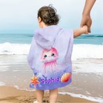 Personalized Cute Marine Animals Quick Dry Kid Hooded Beach Towel with Name Travel Essentials Summer Vacation Birthday Gift for Boys Girls