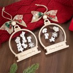 Flocon de Neige Personnalisé Chien Chat Ange 3D Globe de Neige en bois avec 1-10 Noms Année Texte Cadeau de Noël pour Famille Amis