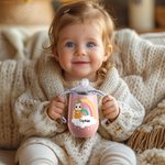 Personalized Rainbow Cloud Cartoon Character 10 oz Insulated Sippy Cup with Name and Handle Baby Shower Birthday Gift for Toddler Kid