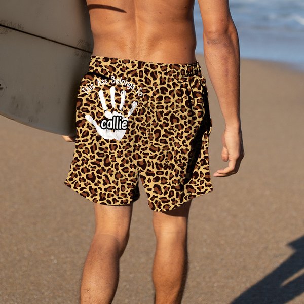 Henkilökohtainen Palm Print Funny This Ass Belongs To Quick Dry Swim Trunks Beach Shortsit nimi Beach Party Loma Syntymäpäivälahja miehille