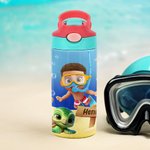 Personalisierte Meer Tier niedlich 3D Tauchen Kind 12 oz isolierte Wasserflasche mit Namen und Stroh zurück zu Schule Geburtstag Geschenk für Jungen Mädchen
