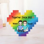Personalized Together Since Many Years Rainbow Cartoon Character Heart Building Brick Puzzles with Name Home Decor Valentine's Day Gift for Couple