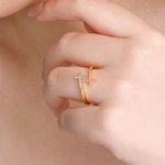 Personalized Double Cross Inlaid Birthstone Open Ring with Engraved Text Dainty Jewelry Baptism Anniversary Birthday Gift for Women Christians