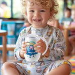 Personalized Rainbow Cloud Cartoon Character 10 oz Insulated Sippy Cup with Name and Handle Baby Shower Birthday Gift for Toddler Kid