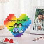 Personalized Together Since Many Years Rainbow Cartoon Character Heart Building Brick Puzzles with Name Home Decor Valentine's Day Gift for Couple