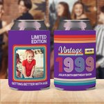 Personalized Stripes Retro Radio Photo Insulated Beer Can Cooler Sleeve with Year and Text Birthday Party Gift for Family Friends