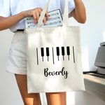 Personalized Piano Keys Durable Large Canvas Bag with Name Teacher's Day Appreciation Birthday Gift for Music Lover Teacher