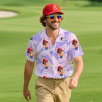 Personalised Face Photo Golf Elements Hawaiian Style Short-Sleeved Shirt Funny Anniversary Birthday Gift for Golf Players