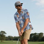 Personalised Face Photo Golf Elements Hawaiian Style Short-Sleeved Shirt Funny Anniversary Birthday Gift for Golf Players