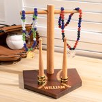Personalized Baseball Softball Wooden Necklace Ring Holder with Engraved Name and Number Birthday Game Day Team Gift for Sport Lovers