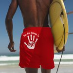 Personalized Palm Print Funny This Ass Belongs To Quick Dry Swim Trunks Beach Shorts with Name Beach Party Vacation Birthday Gift for Men