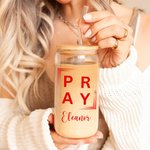 Personalized Christian Faith Name 20 oz Frosted Clear Glass Cup with Lid and Straw Birthday Religious Baptism Gift for Family Friends Christians