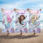 Personalisiertes Cartoon Meerjungfrau Strandtuch mit Namen Schnelltrocknend Übergroß Sommer Strand Party Reisezubehör Geburtstag Geschenk für Mädchen