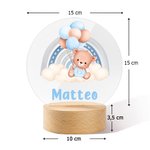 Luce notturna LED personalizzata con orsetto palloncino arcobaleno e nome base in legno decor per cameretta regalo di baby shower per bambini