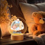 Luce notturna LED personalizzata con orsetto palloncino arcobaleno e nome base in legno decor per cameretta regalo di baby shower per bambini