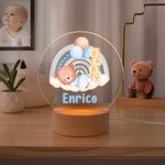 Luce notturna LED personalizzata con orsetto palloncino arcobaleno e nome base in legno decor per cameretta regalo di baby shower per bambini