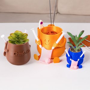 Personalised 3D Printed Smiling Face Knitted Plant Pot Yarn Bowl with Text Knitting Tool Storage Desktop Decor Birthday Gift for Knitting Lovers