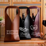 Personalized Various Style Patterns PU Leather Wine Bag with Name Handle Protective Wine Accessories Wedding Anniversary Gift for Wine Lover