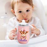 Personalized Cute Highland Cow 10 oz Insulated Name Sippy Cup with Lid and Handle Birthday Baby Shower Gift for Toddler Kids