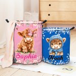 Panier à linge imperméable personnalisé avec nom Fleur Papillon Highland Vache Décoration de la chambre d'enfant Cadeau d'anniversaire pour enfant Famille