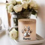 Henkilökohtainen lemmikkieläinten jalanjäljet Photo LED-kynttiläpurkki, jossa on nimi Memorial Condolence Sympathy Pet Loss Lahja lemmikkieläinten omistajille