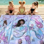 Personalisiertes Cartoon Meerjungfrau Strandtuch mit Namen Schnelltrocknend Übergroß Sommer Strand Party Reisezubehör Geburtstag Geschenk für Mädchen