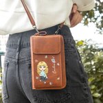Cartera de cuero PU personalizada con personaje de dibujos animados flor de nacimiento nombre y compartimentos regalo de cumpleaños