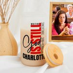 Personalized Christian Faith Name 20 oz Frosted Clear Glass Cup with Lid and Straw Birthday Religious Baptism Gift for Family Friends Christians