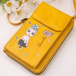 Cartera de cuero PU personalizada con personaje de dibujos animados flor de nacimiento nombre y compartimentos regalo de cumpleaños