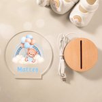 Luce notturna LED personalizzata con orsetto palloncino arcobaleno e nome base in legno decor per cameretta regalo di baby shower per bambini