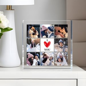 Personalised Heart I Love You 8 Photos Collage Square Acrylic Plaque Desk Decor Valentine's Day Anniversary Gift for Couple