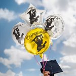 Personalized Grad Cap Silhouette Baseball Volleyball Sports Aluminum Foil Balloon with Text and Year Party Supplies Graduation Gift for Graduates