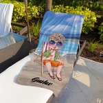 Personlig himmelsblå tecknad mikrofiberhandduk med namn snabbtorkande strandhandduk för sommarresor familj och vänner