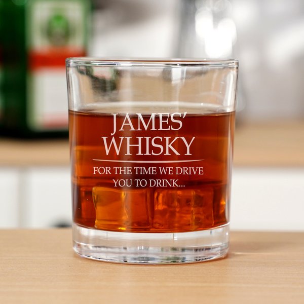 Personalised for the Time We Drive You to Drink 10 oz Whiskey Rocks Glass with Name Father's Day Birthday Gift for Dad Grandpa Whiskey Lovers