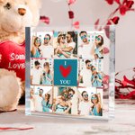 Personalised Heart I Love You 8 Photos Collage Square Acrylic Plaque Desk Decor Valentine's Day Anniversary Gift for Couple