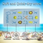 Personalised Softball Baseball Coquette Bow Quick Dry Oversized Beach Towel with Name Summer Holiday Accessories Birthday Gift for Sports Lover