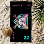 Personalized Ice Cream Drip Baseball Oversized Name Beach Towel with Text and Number Travel Essential Vacation Birthday Gift for Baseball Lover Player