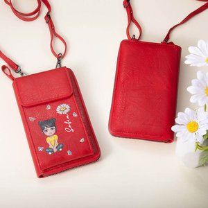 Cartera de cuero PU personalizada con personaje de dibujos animados flor de nacimiento nombre y compartimentos regalo de cumpleaños