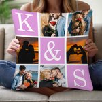 Personalised 6 Photos Collage Initial Throw Pillow Cover Home Decor Anniversary Gift for Family Friend
