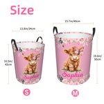 Panier à linge imperméable personnalisé avec nom Fleur Papillon Highland Vache Décoration de la chambre d'enfant Cadeau d'anniversaire pour enfant Famille