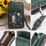 Cartera de cuero PU personalizada con personaje de dibujos animados flor de nacimiento nombre y compartimentos regalo de cumpleaños