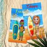 Asciugamano da spiaggia personalizzato con nome oversize asciugatura rapida con personaggio animato vacanze su tavola da surf regalo estivo per donne