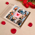 Personalised Heart I Love You 8 Photos Collage Square Acrylic Plaque Desk Decor Valentine's Day Anniversary Gift for Couple